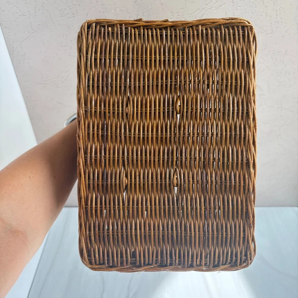 Vintage Wicker Utensil Caddy Handwoven Silverware Napkin Holder Brown Basket